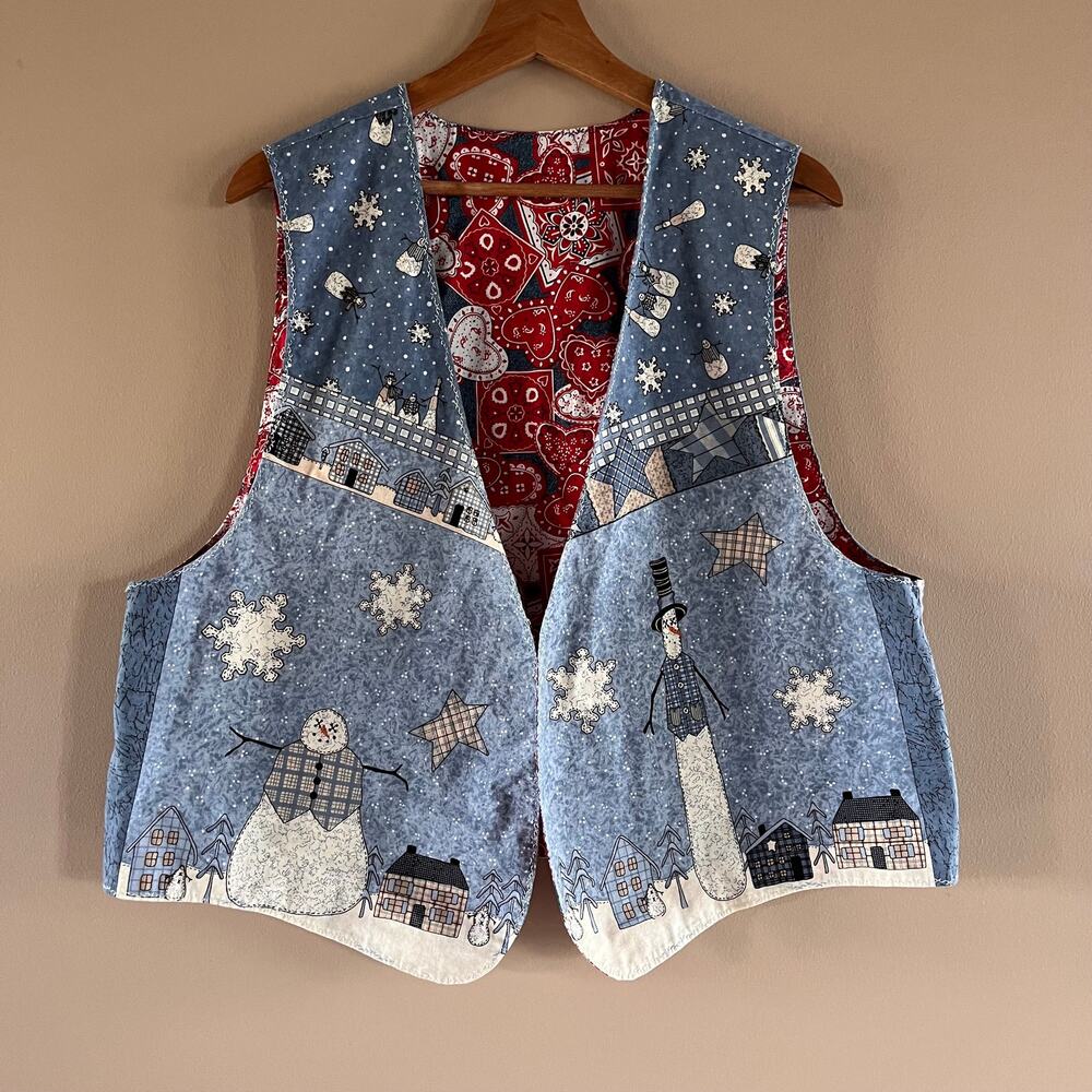 Vintage Reversible Vest Christmas x Valentine Hearts Grandma Vest VTG Grannycore